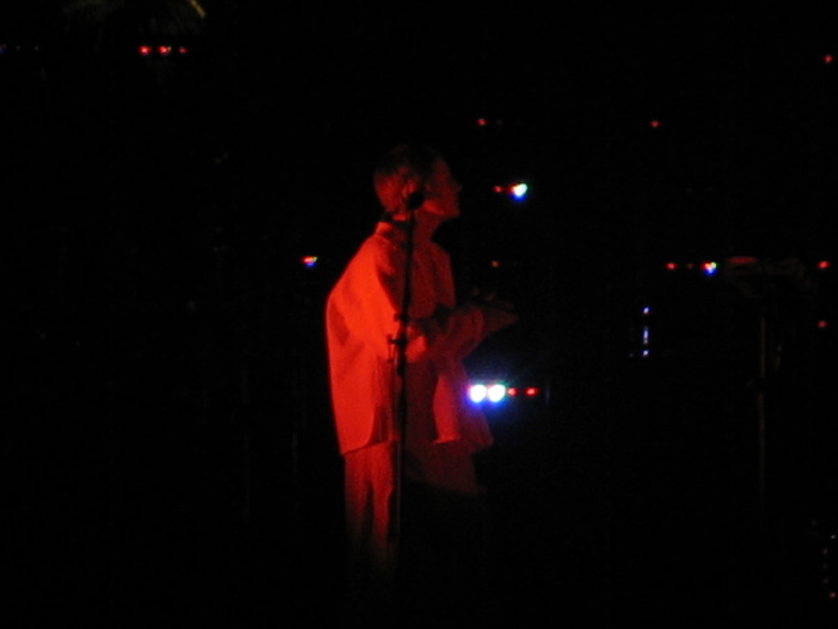 Elizabeth Fraser van Cocteau Twins zingt tijdens een liveoptreden in 2006, verlicht door rood podiumlicht.
