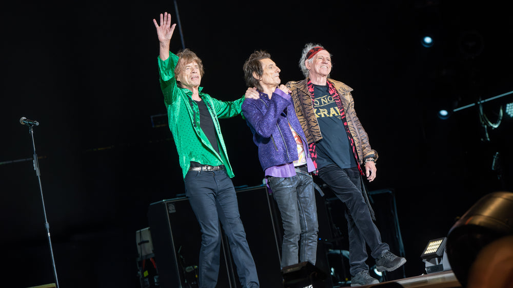 Mick Jagger, Ronnie Wood en Keith Richards van The Rolling Stones in Hyde Park, 3 juli 2022