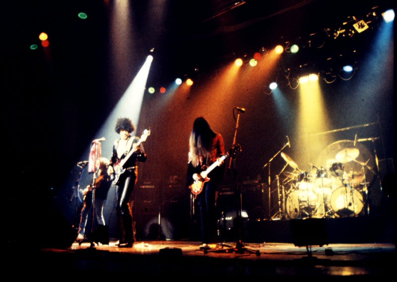 Thin Lizzy tijdens een concert in Chateau Neuf in Oslo in 1977.