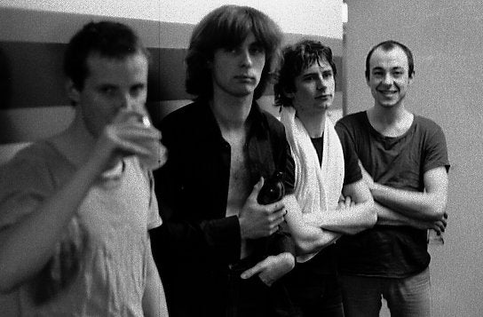 Andy Partridge, Colin Moulding, Terry Chambers en Barry Andrews van XTC in Toronto in 1978