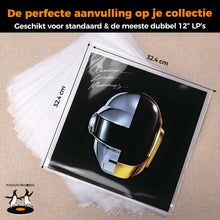 Een stapel LP hoezen van 32.4 cm, met op de voorgrond de Daft Punk 'Random Access Memories' hoes.