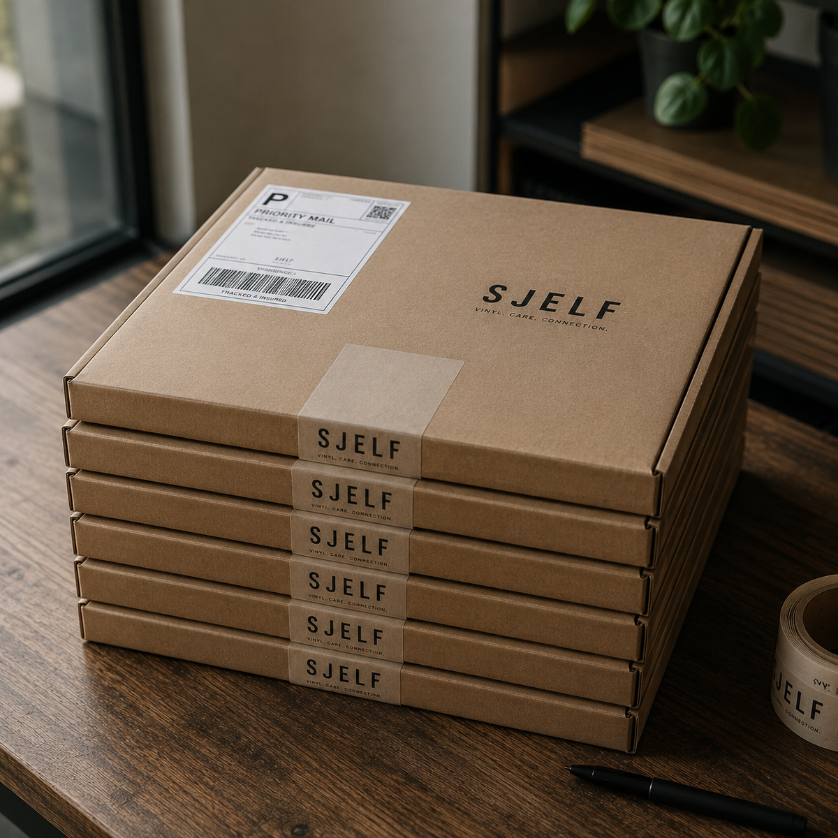 SJELF-verpakkingen met vinylbestellingen klaar voor verzending