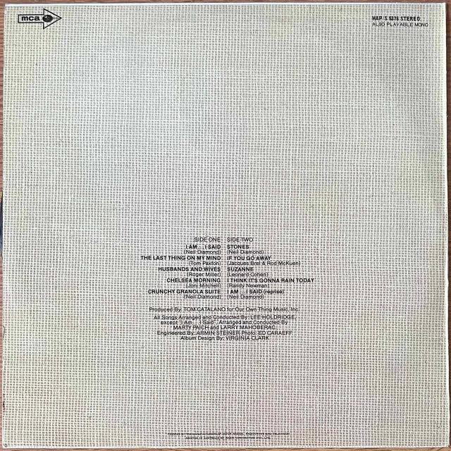Neil Diamond – Stones, MCA MAP/S 5376: achterhoes met tracklist