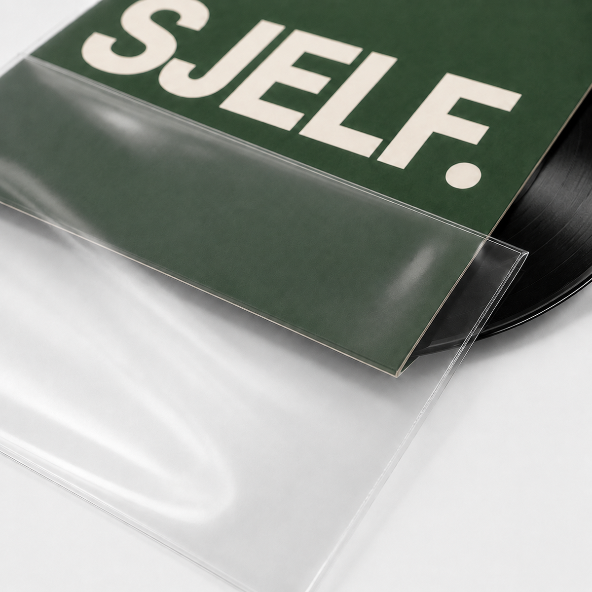 Detail van de transparante naad en opening van de vinyl beschermhoes