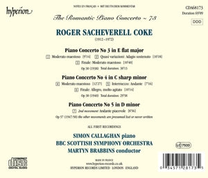 Callaghan, Simon & Bbc Scottish Symphony Orchestra – Coke: Piano Concertos Nos. 3, 4 & 5 (Hyperion Roma | 0034571281735 | extra productbeeld