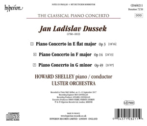 Shelley, Howard & Ulster Orchestra – Dussek: Piano Concertos Op. 3, 14 & 49 (Hyperion C | 0034571282114 | extra productbeeld