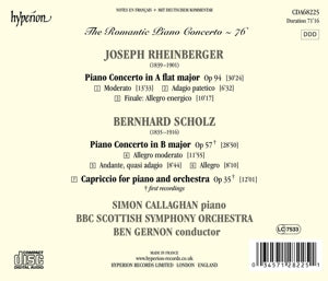 Callaghan, Simon & Bbc Scottish Symphony Orchestra – Rheinberger & Scholz: Piano Concertos (Hyperion Ro | 0034571282251 | extra productbeeld