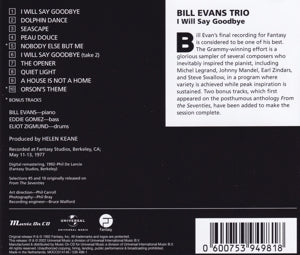Evans, Bill – I Will Say Goodbye | 0600753949818 | extra productbeeld