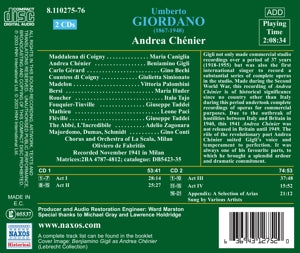 Levine, James – Andrea Chenier | 0636943127520 | extra productbeeld