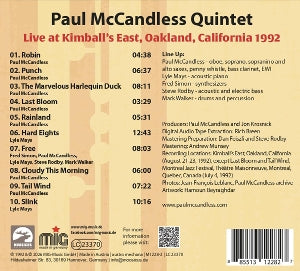 Paul McCandless Quintet – Live At Kimball's East 1992 | 0885513122827 | extra productbeeld