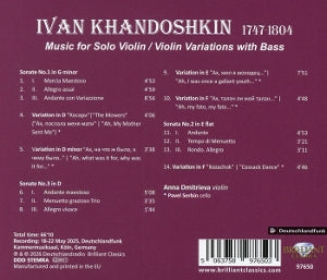 Dmitrieva, Anna & Pavel Serbin – Ivan Yevstafyevich Khandoshkin: Sonatas For Solo Violin | 5063758976503 | extra productbeeld