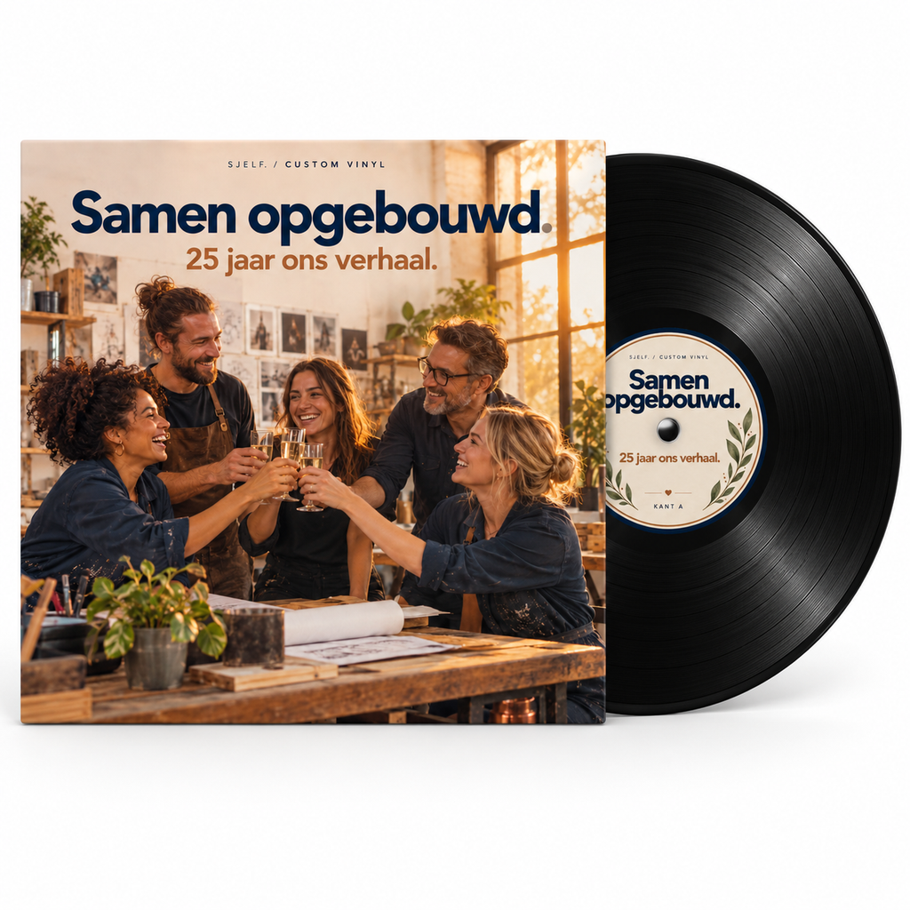 Hoofdbeeld met hoes en zwarte elpee: Samen opgebouwd.