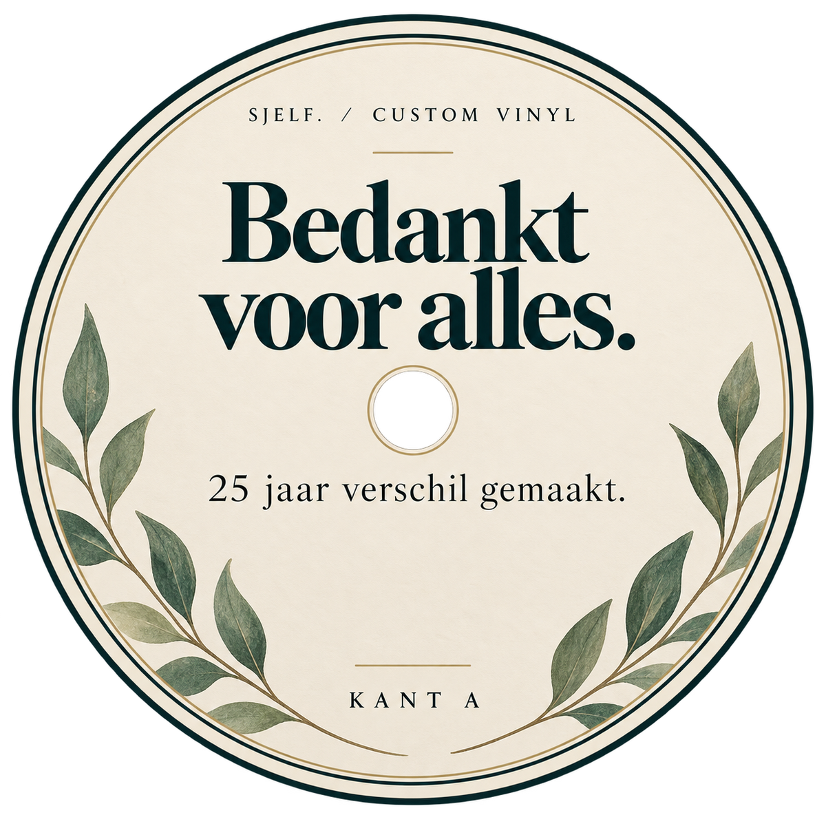 Middenlabel kant A: Bedankt voor alles.