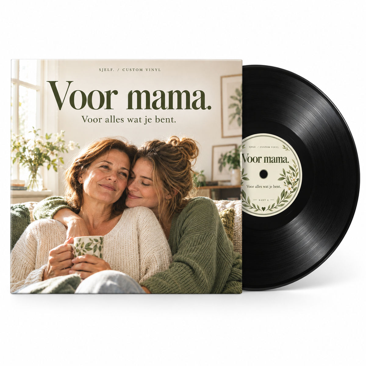 Hoofdbeeld met hoes en zwarte elpee: Voor mama.