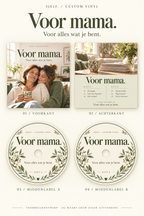 Overzicht van hoes en beide middenlabels: Voor mama.