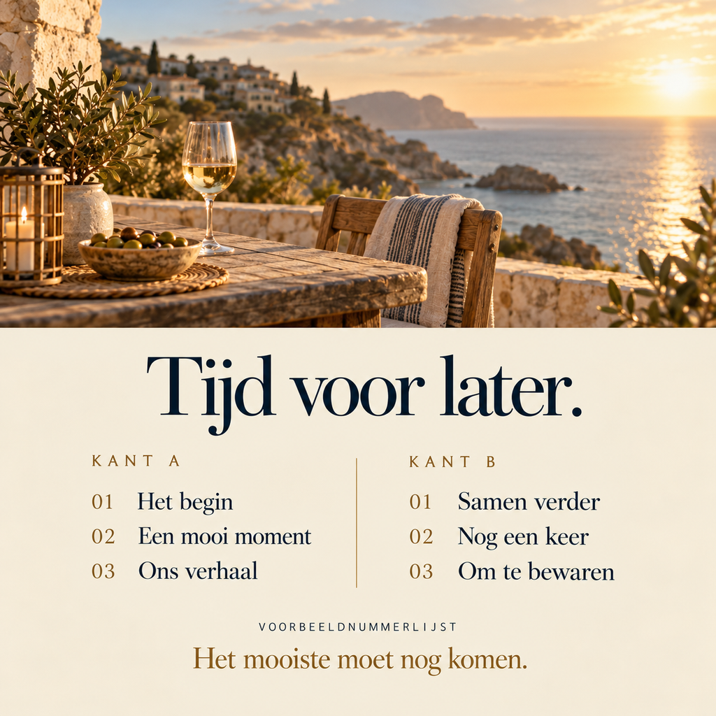 Achterkant van de hoes: Tijd voor later.