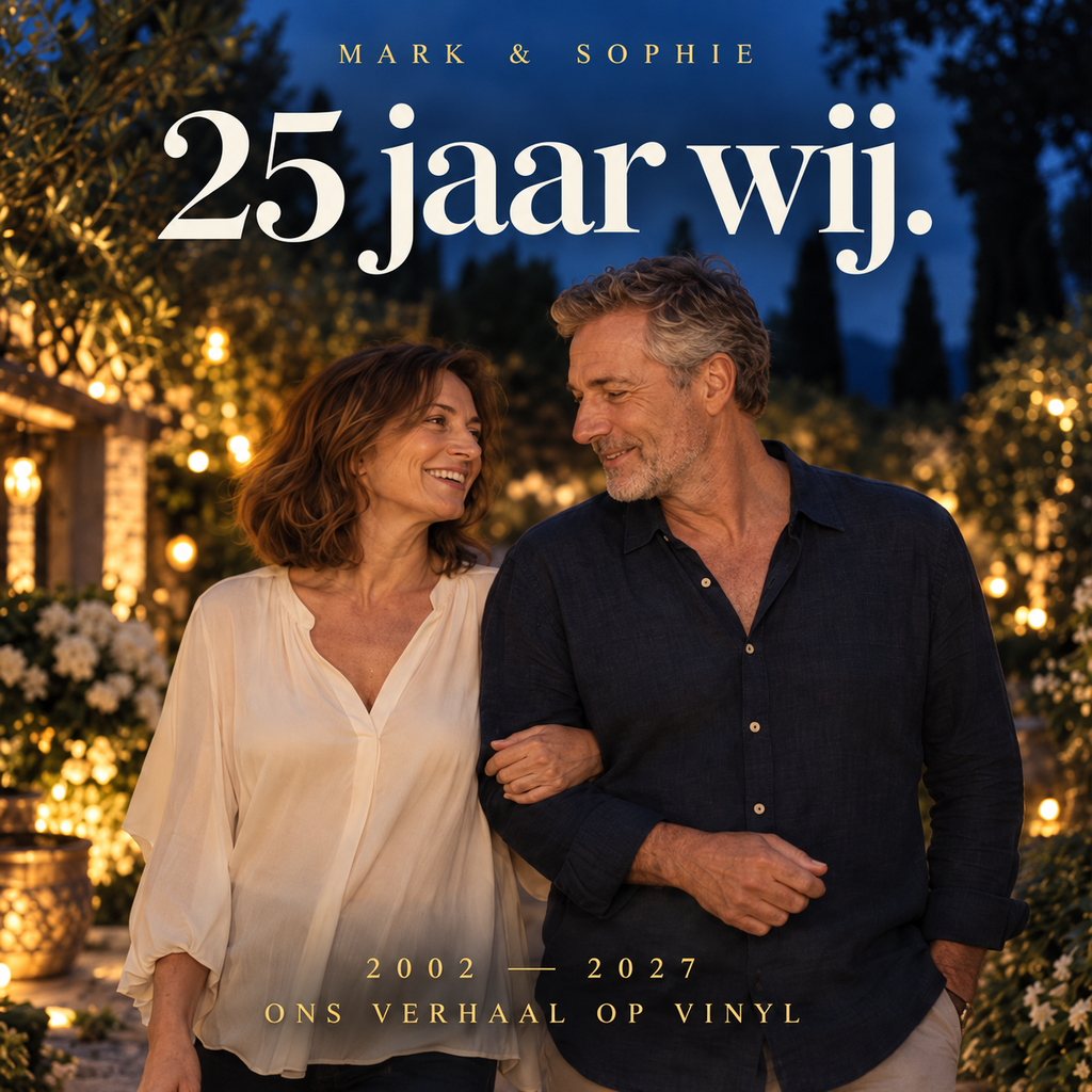 Voorkant van de voorbeeldhoes voor ontwerp jullie eigen jubileumplaat