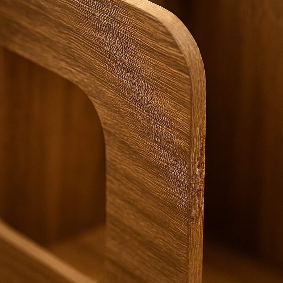 Detail van de houtnerf op de houten CD-houder.