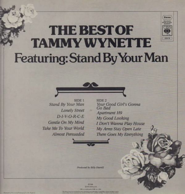 Tammy Wynette – The Best Of Tammy Wynette, CBS 63578: achterhoes met tracklist